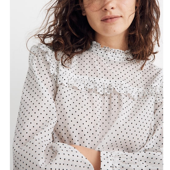 Madewell Tops - MADEWELL White Polka Dot Tie Back Ruffle Blouse S